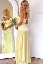 Load image into Gallery viewer, Simple Sheath Spaghetti Straps Yellow Long Prom Dress with Split Front