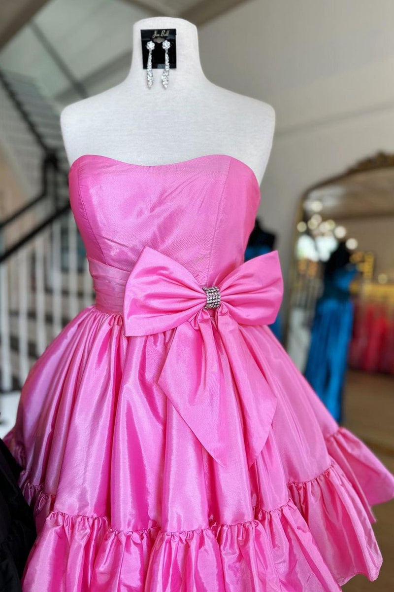 Cute A Line Strapless Green Satin Homecoming Dresses with Bow VK073128