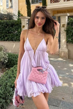 Load image into Gallery viewer, Soft Lilac Chiffon Deep V Mini Homecoming Dress Flowy Babydoll Party Dress