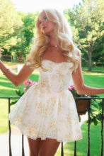 Load image into Gallery viewer, Soft White Floral A Line Mini Dress Lace Trim Homecoming Party Dress