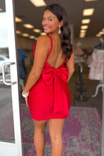 Load image into Gallery viewer, Sparkling Red Beaded Homecoming Dress with Open Back and Bow Detail