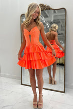 Load image into Gallery viewer, Sparkling Strapless Lace Up Beaded Hoco Dress with Front Cutout and Layered Skirt