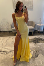 Load image into Gallery viewer, Sparkly Mermaid Off the Shoulder Yellow Long Prom Dress with Beading