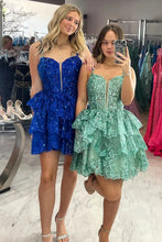 Load image into Gallery viewer, Sparkly A-Line Spaghetti Straps Short Tulle Homecoming Dress With Sequin