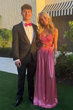 Load image into Gallery viewer, Sparkly A Line Spaghetti Straps Hot Pink Long Prom Dress with Criss Cross Back