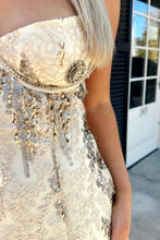 Load image into Gallery viewer, Sparkly Champagne Lace Homecoming Dress with Beaded Flowers and Cutout Bust