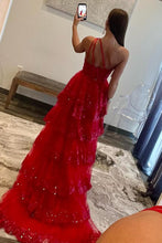 Load image into Gallery viewer, Dark Red A-Line Sequin One Shoulder Tiered Long Prom Dress With Slit