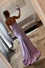 Load image into Gallery viewer, Shine Mermaid Halter Neck Lilac Corset Prom Dress with Beading
