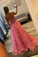 Load image into Gallery viewer, Princess A Line Sweetheart Light Blue Corset Prom Dress with Beading Ruffles