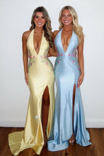 Load image into Gallery viewer, Sparkly Mermaid Halter Neck Yellow/Blue Long Prom Dress with Beading