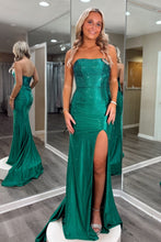 Load image into Gallery viewer, Sparkly Mermaid Strapless Green Long Prom Dress with Beading
