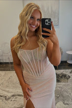 Load image into Gallery viewer, Sparkly Mermaid Strapless Light Blue Corset Prom Dress with Beading