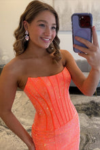 Load image into Gallery viewer, Sparkly Mermaid Strapless Light Blue Corset Prom Dress with Beading