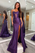 Load image into Gallery viewer, Sparkly Mermaid Sweetheart Purple Corset Prom Dress with Beading