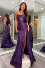 Load image into Gallery viewer, Sparkly Mermaid Sweetheart Purple Corset Prom Dress with Beading