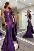 Load image into Gallery viewer, Sparkly Mermaid Sweetheart Purple Corset Prom Dress with Beading