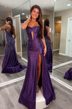 Load image into Gallery viewer, Sparkly Mermaid Sweetheart Purple Corset Prom Dress with Beading