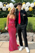 Load image into Gallery viewer, Sparkly Mermaid Sweetheart Red Long Prom Dress with Beading