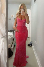 Load image into Gallery viewer, Sparkly Mermaid Sweetheart Red Long Prom Dress with Beading
