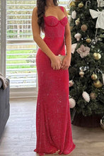 Load image into Gallery viewer, Sparkly Mermaid Sweetheart Red Long Prom Dress with Beading