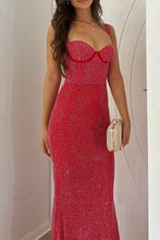 Load image into Gallery viewer, Sparkly Mermaid Sweetheart Red Long Prom Dress with Beading
