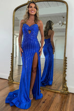 Load image into Gallery viewer, Sparkly Mermaid Sweetheart Royal Blue Long Prom Dress with Beading