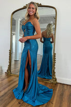 Load image into Gallery viewer, Sparkly Mermaid Sweetheart Royal Blue Long Prom Dress with Beading