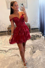 Load image into Gallery viewer, Sparkly Navy A-Line Short Tiered Homecoming Dress With Appliques