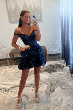 Load image into Gallery viewer, Sparkly Navy A-Line Short Tiered Homecoming Dress With Appliques