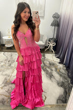 Load image into Gallery viewer, Sparkly A Line Sweetheart Black Long Prom Dress with Beading Ruffles