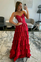 Load image into Gallery viewer, Sparkly A Line Sweetheart Black Long Prom Dress with Beading Ruffles
