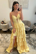 Load image into Gallery viewer, Sparkly A Line Sweetheart Black Long Prom Dress with Beading Ruffles