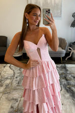 Load image into Gallery viewer, Sparkly A Line Sweetheart Black Long Prom Dress with Beading Ruffles