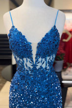Load image into Gallery viewer, Sparkly Sequin Mermaid Spaghetti Straps Long Prom Dress With Slit