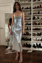 Load image into Gallery viewer, Stylish Sheath Spaghetti Straps Silver Sequins Tea Length Party Dress