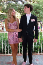 Load image into Gallery viewer, Sparkly Sheath Sweetheart Pink Short Homecoming Dress with Beading