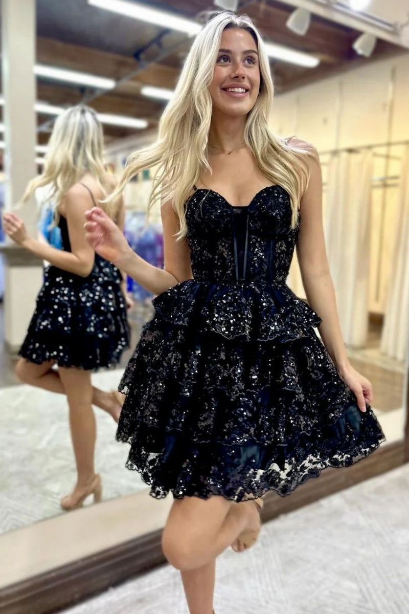 A-line Spaghetti Straps Short Prom Dress Unique Homecoming Dress
