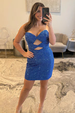 Load image into Gallery viewer, Glitter Black Bodycon Straps Short Tight Beaded Homecoming Dress