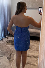 Load image into Gallery viewer, Glitter Black Bodycon Straps Short Tight Beaded Homecoming Dress