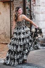 Load image into Gallery viewer, Sparkly A-Line Back Gold Spaghetti Straps Long Tulle Prom Dress with Appliques