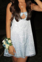 Load image into Gallery viewer, Sparkly A Line Spaghetti Straps Gold Sequins Short Homecoming Dress with Keyhole