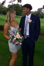 Load image into Gallery viewer, Sparkly A Line Spaghetti Straps Silver Short Homecoming Dress with Beading