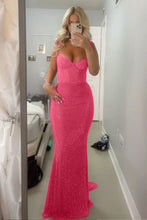 Load image into Gallery viewer, Sparkly Mermaid Sweetheart Red Long Prom Dress with Beading