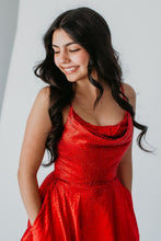 Load image into Gallery viewer, Sparkly Red A-Line Spaghetti Straps Short Beaded Homecoming Dress