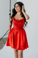 Load image into Gallery viewer, Sparkly Red A-Line Spaghetti Straps Short Beaded Homecoming Dress