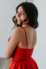 Load image into Gallery viewer, Sparkly Red A-Line Spaghetti Straps Short Beaded Homecoming Dress