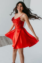Load image into Gallery viewer, Sparkly Red A-Line Spaghetti Straps Short Beaded Homecoming Dress