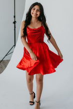 Load image into Gallery viewer, Sparkly Red A-Line Spaghetti Straps Short Beaded Homecoming Dress
