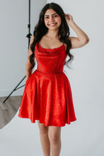 Load image into Gallery viewer, Sparkly Red A-Line Spaghetti Straps Short Beaded Homecoming Dress