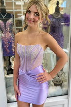 Load image into Gallery viewer, Sparkly Sheath Strapless Orange Short Homecoming Dress with Beading